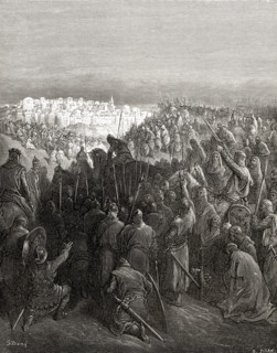 Enthusiasm of the crusaders at the first view of Jerusalem. First crusade 1099.