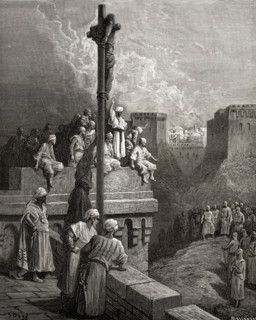 Gerard of Avesnes exposed on the walls of Arsuf.  First crusade1096 - 1146.