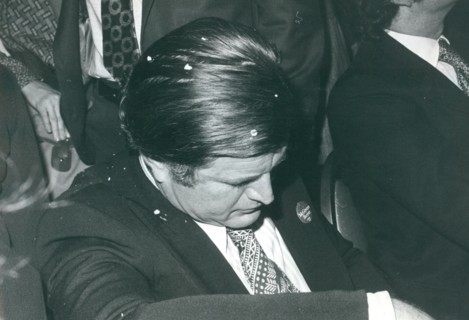 Edward Kennedy with confetti in hair