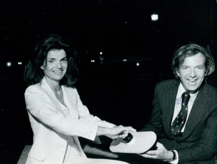 Jackie Onassis and Frederic Papert, head of the Municipal Arts Society at ceremony for Grand Central Station becoming a landmark