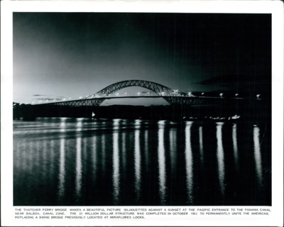 The Thatcher Ferry Bridge at night.  The bridge spans the Panama Canal near the Pacific entrance to the Canal at Balboa.