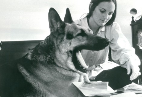 Patty Hearst Shaw with one of her dogs