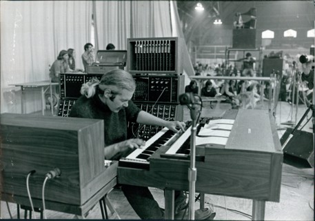 Musician using the Moog Synthesized in concert
