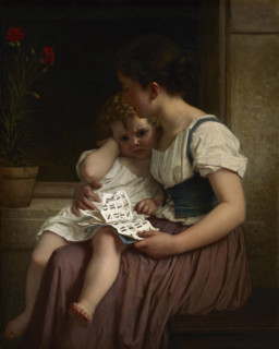 Hugues Merle (1822–1881), French painter: The First Thorns of Knowledge (1864). A mother holds an
