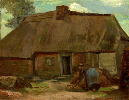 Cottage with Peasant Woman Digging (1885), a painting by Vincent Willem van Gogh (born March 30,