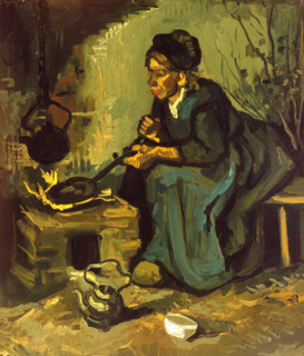 Peasant Woman Cooking by a Fireplace (1885)