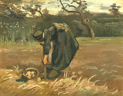 Peasant Woman Digging Potatoes (1885), a painting by Vincent Willem van Gogh (born March 30, 1853,