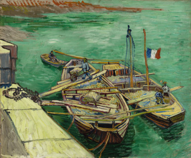 Quay with Men Unloading Sand Barges (1888), a painting by Vincent Willem van Gogh (born March 30,