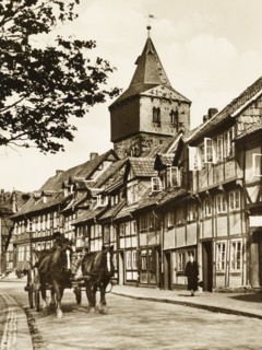 Germany, Kehrwieder Tower located on Lappenberg Street in Hildesheim, the area shown was part of the old Jewish quarter before it was destroyed during World War II, 1938 circa