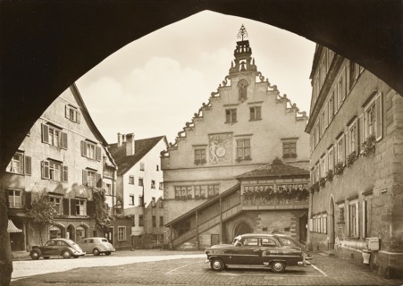 Germany, Rathaus Townhall in Lindau, Bodensee with car, 1959 circa