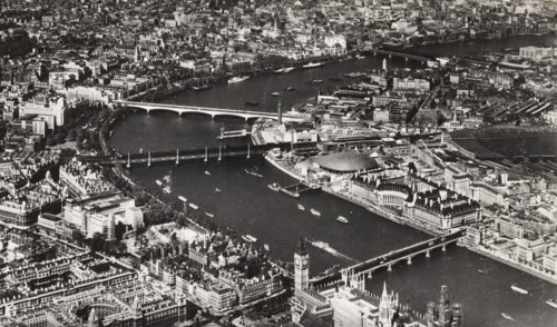 United Kingdom, Aerial view of The Thames at Westminster London, 1960 circa