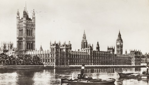 United Kingdom, Houses of Parliament from the Thames, London 1950 circa