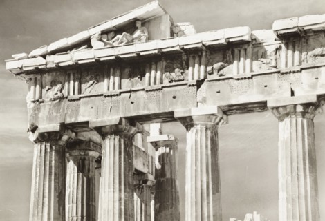 Athens Greece, Parthenon on the Acropolis of Athens, detail of the pediment with mythological frieze, 1900 circa