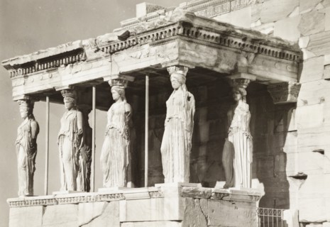 Athens Greece, Porch of the Caryatids on the Acropolis of Athens, part of the Erechtheion temple, 1900 circa