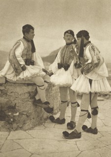 Greece, Evzones, elite soldiers of the Greek army in traditional costume, 1960 circa