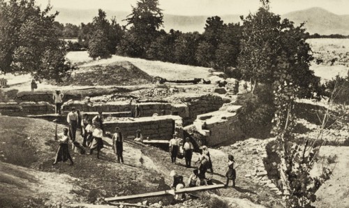 Greece, Crete, the archaeological excavations of the Odeon in the ancient cretan city of Gortyna or Gortinos guided by the Italian archaeologist Federico Halbherr, 1884 circa