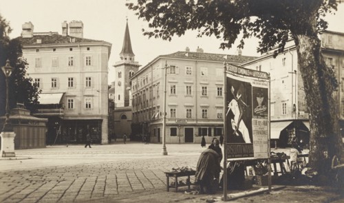 Croatia, Fiume, Bell Tower of the Church of the Assumption of the Blessed Virgin Mary Advertising Poster: 'Municipal Posting Service' National Lottery and Wamar Biscuits a confectionery company, 1925 ...