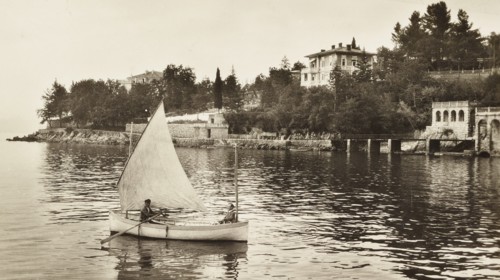 Croatia, boat in front of Ica a little fishermen village nearby Abbazia, Opatija, Florida Pension, nearby Opatija, 1910 circa