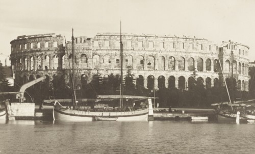 Croatia, The Pula arena with sailboats moored, 1910 circa