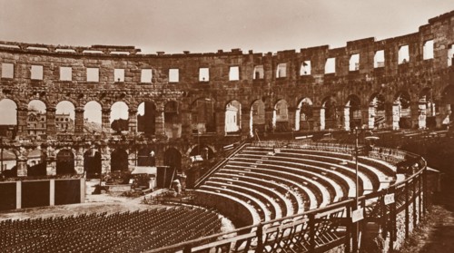 Croatia, view from the inside of the Pula arena, settled for opera concert, 1950 circa