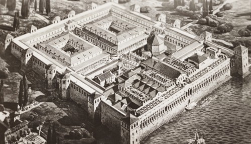 Croatia, Split, reconstruction of the Palace of the Roman Emperor Diocletian in its original appearance upon completion in 305 AD Ernest Hebrard 1875–1933, French architect, 1930 circa
