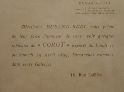 Invitation to an exhibition of Corot's paintings in a gallery in Paris