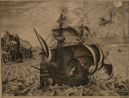 Armed three-masted ship and the scene of Icarus's fall