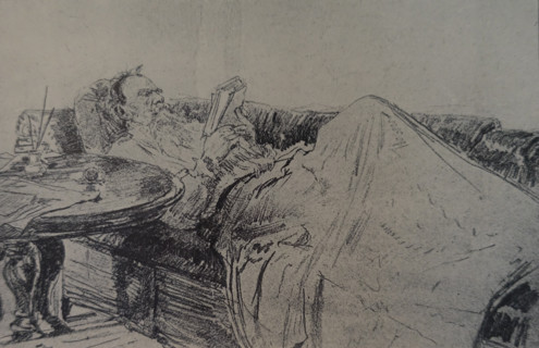Leo Tolstoy (1828-1910) is reading