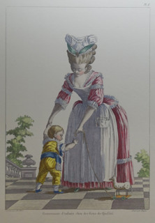 Governess and a child in a yellow suit