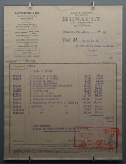 Invoice from Renault for spare parts for the car purchased by Mayakovsky Vladimir Vladimirovich (1893-1930)