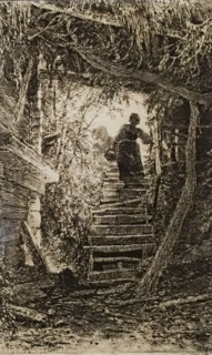 Peasant woman descending the stairs