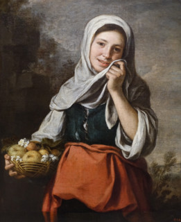Peasant girl with a basket of fruits and flowers
