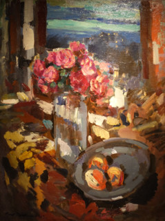Bouquet of roses by the window