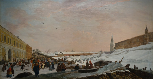 Ice slides in Moscow on Neglinnaya Street during Maslenitsa week