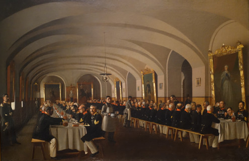 Lunch for the disabled in the dining hall of the Nikolaevskaya almshouse in Izmailovo