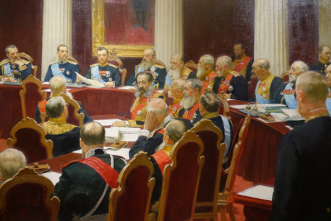 Fragment of the painting Ceremonial meeting of the The State Council of the Russian Empire on May 7