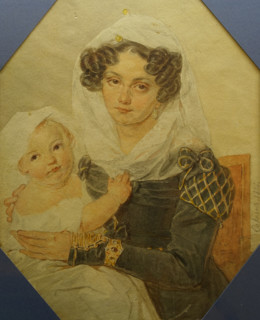 Portrait of Princess Volkonskaya Maria Nikolaevna (née Raevskaya) with her son Nikolai
