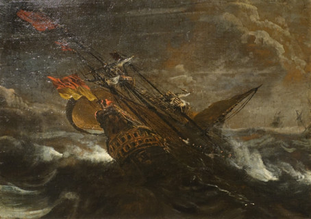 Three-masted Sailing Ship in a Storm