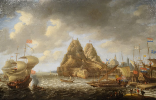 Dutch and English ships in the port of Peñón de Vélez de la Gomera in Morocco