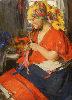 Girl Braiding Her Hair