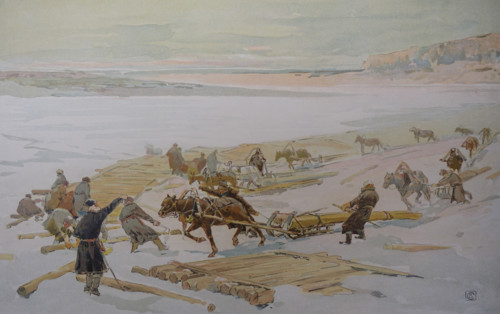 Timber delivery to the rafting site