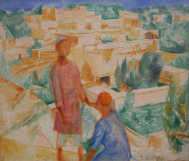 Boys with a city in the background