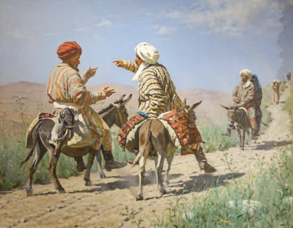 Mullah Rahim and Mullah Kerim quarrelling on the way to the Bazaar