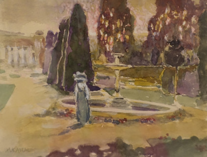 A lady at a fountain