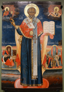 Saint Nicholas the Wonderworker with the scenes of Nativity and Baptism