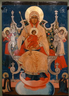 The Mother of God with the child Jesus enthroned (of Cyprus) with the reverend Pelagia and Mary