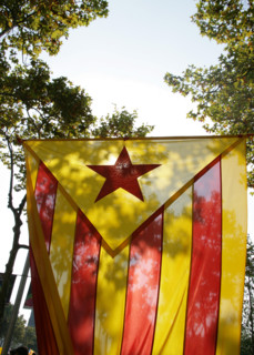 Estelada. Unofficial flag representing the Catalan independence movement. ""Estelada vermella""