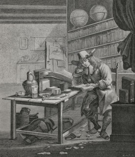 Student in his room. Engraving by Huyot after an anonymous Dutch artist, c. 1650. XVIIme siecle:
