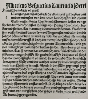 Amerigo Vespucci (1454-1512). Florentine merchant, explorer and navigator. Facsimile of a page from
