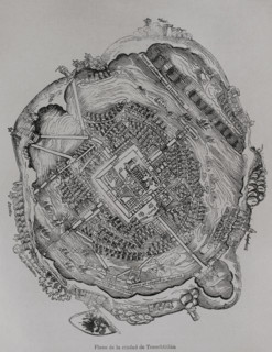 Map of the city of Tenochtitlan, Mexico. Facsimile of a woodcut from ""Second relation letter from